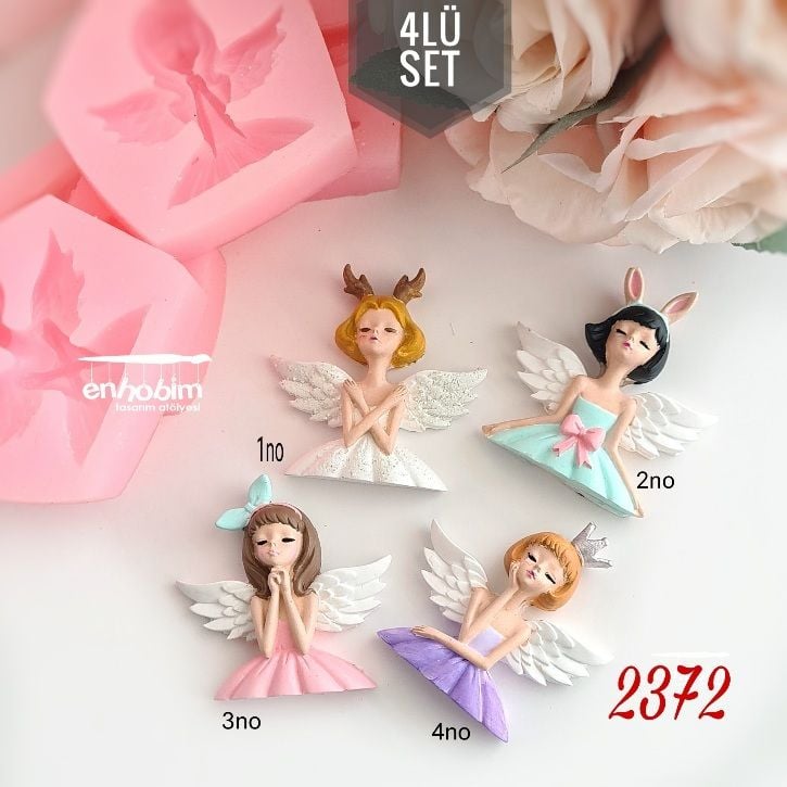 Kanatlı Melek Kızlar 4lü Set Silikon Kalıp