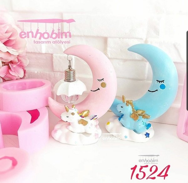 4lü lamba set(bulut, ay,unicorn,abajur silikon kalıp