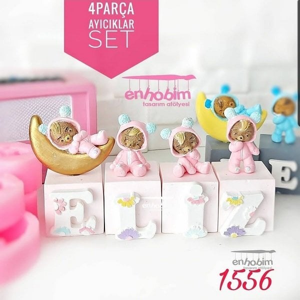 4lü set pijmalı ayıcıklar küpsüz silikon kalıp