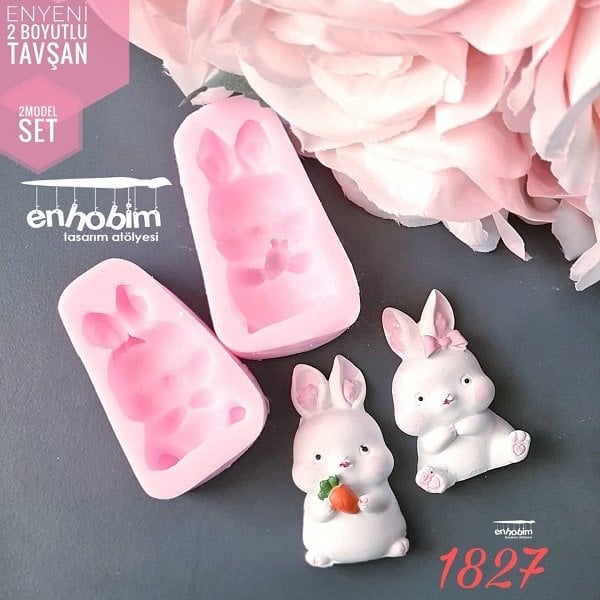en 2li iki boyutlu sevimli tavşan silikon kalıp
