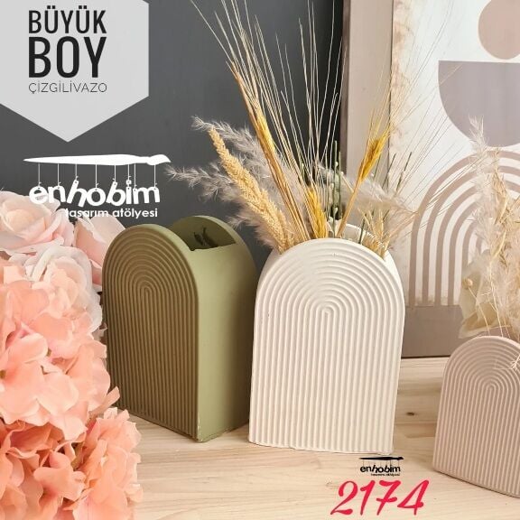 Çizgili Büyük Form Vazo silikon kalıp