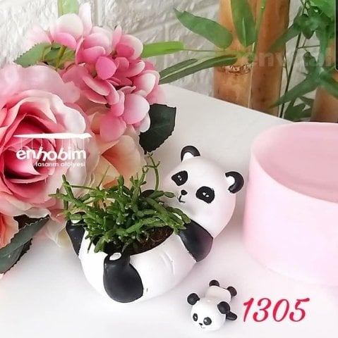 Yavrulu panda saksı silikon kalıp