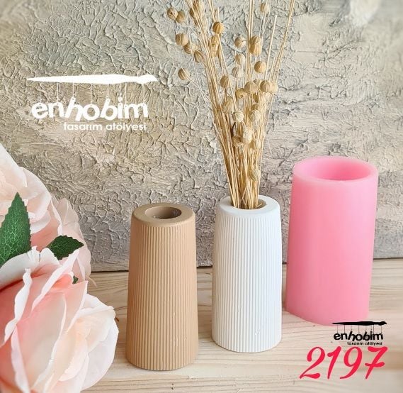 Küçük Boy Düz Çizgili Form Vazo silikon kalıp