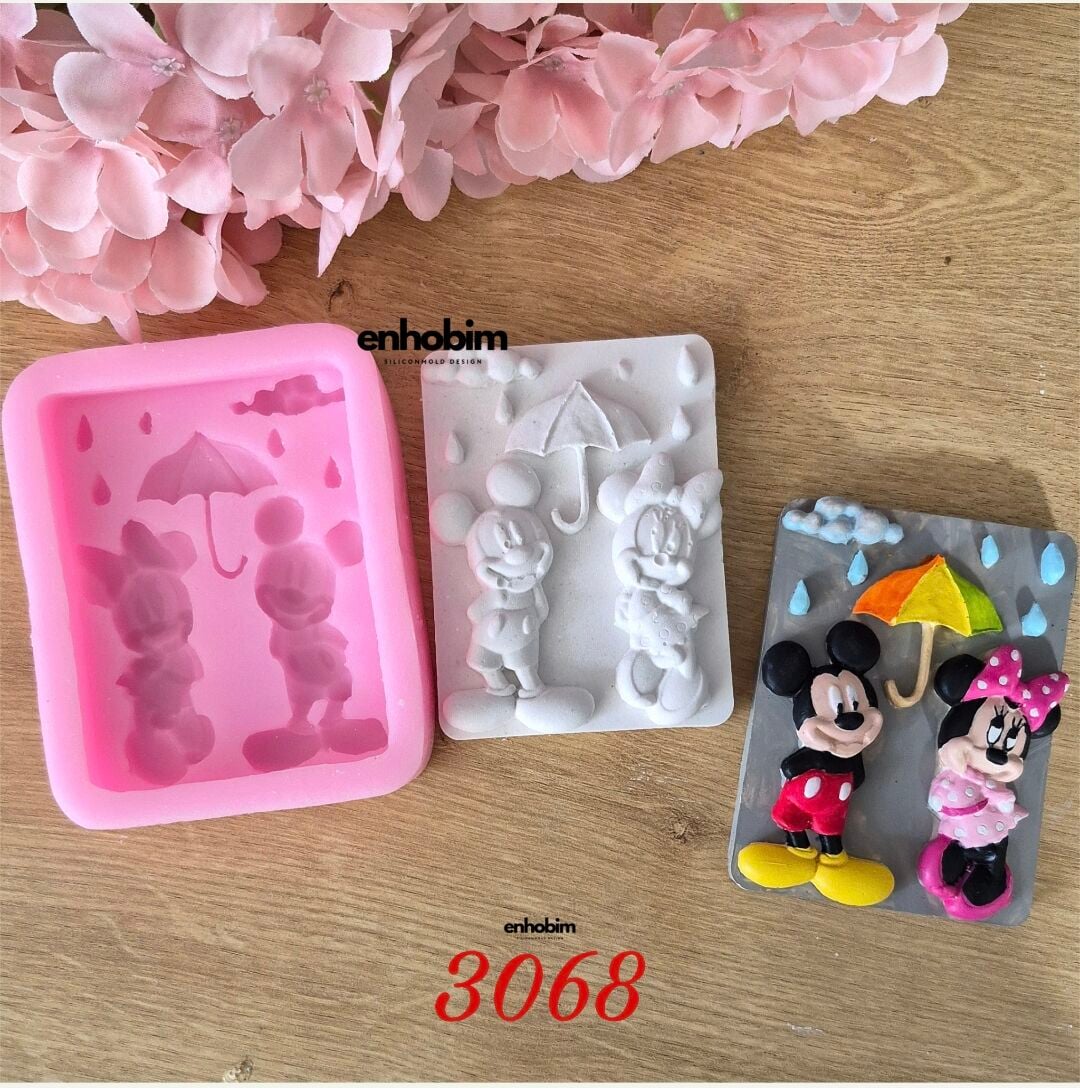 Mickey Mouse Şemsiyeli Tuval Form Boyama Seti Silikon Kalıp