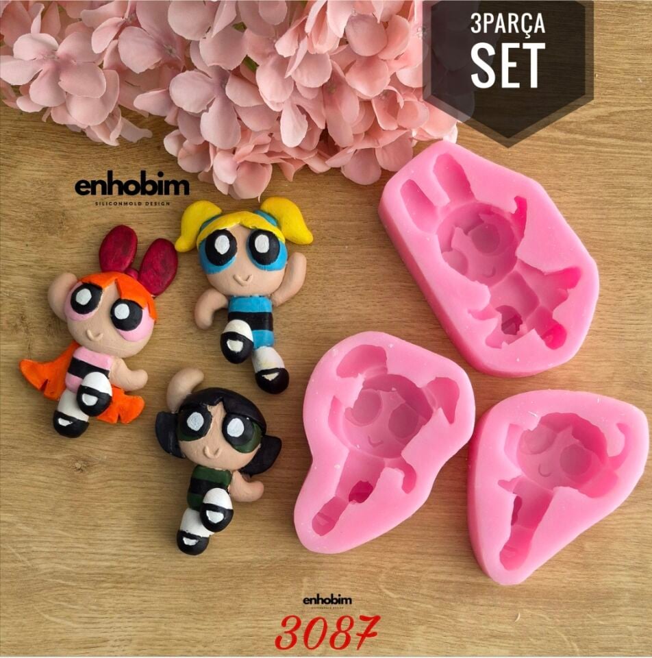 Powerpuff 3 lü Set Boyama Seti Silikon kalıp