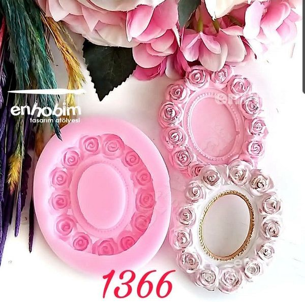 Oval güllü magnet çerçeve silikon kalıp