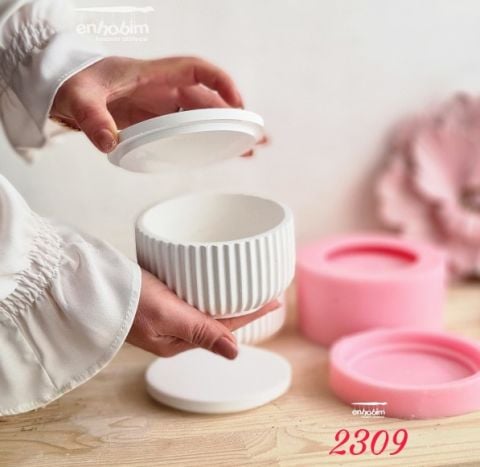 Mum kabı çizgili geniş boy kapaklı silikon kalıp