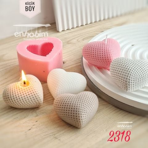 Küçük Boy kalp mum hasır detay Silikon Kalıp