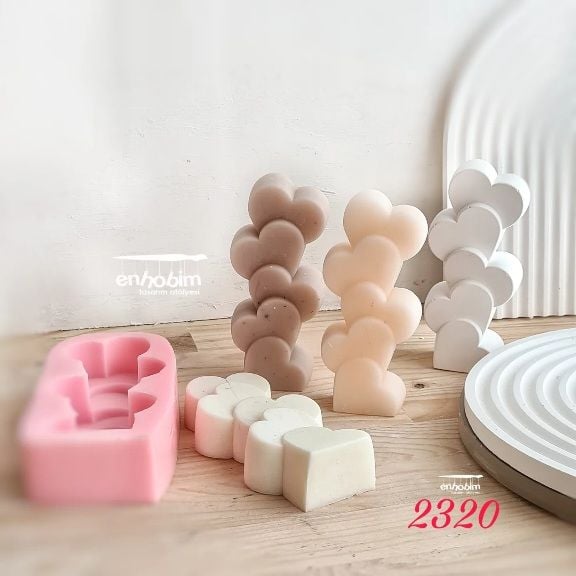Sıralı Kalpler Mum silikon kalıp
