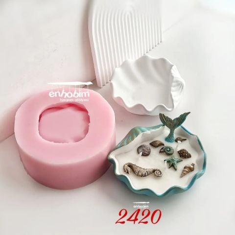 Büyük istiridye deniz kabuğu mumluk sunumluk silikon kalıp