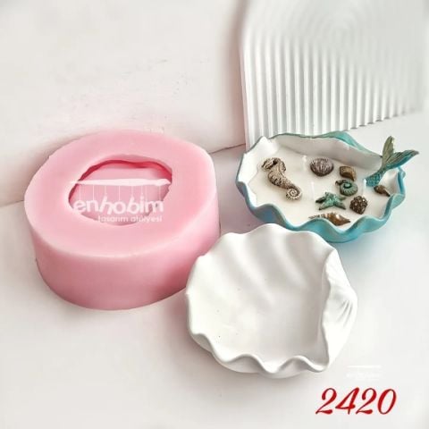 Büyük istiridye deniz kabuğu mumluk sunumluk silikon kalıp