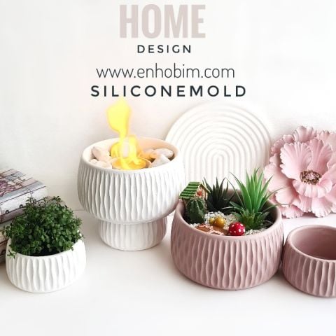 Küçük boy Dalgalı desen şömine Saksı SilikonKalıp