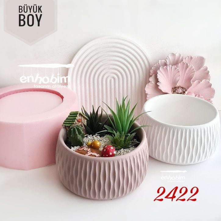 Büyük boy Dalgalı Desen Saksı  şömine silikon kalıp