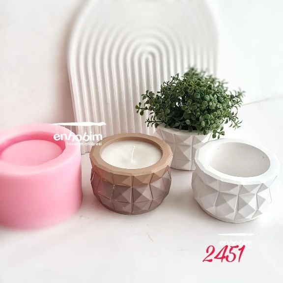 Kristal desen mum kabı  ve saksı silikonkalıp