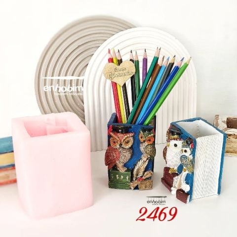 Baykuş desen kare form kalemlik SAKSI silikonkalıp