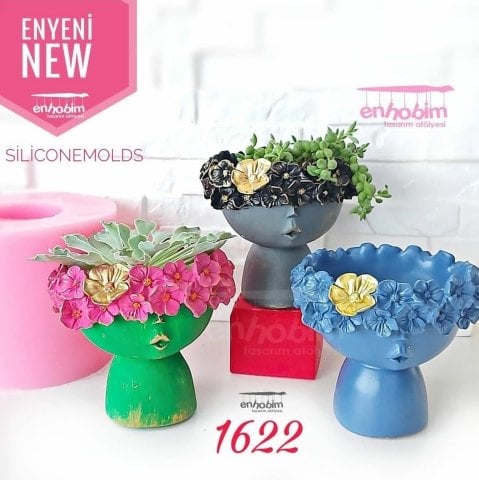 Küçük boy çiçekli kız saksı silikon kalıp