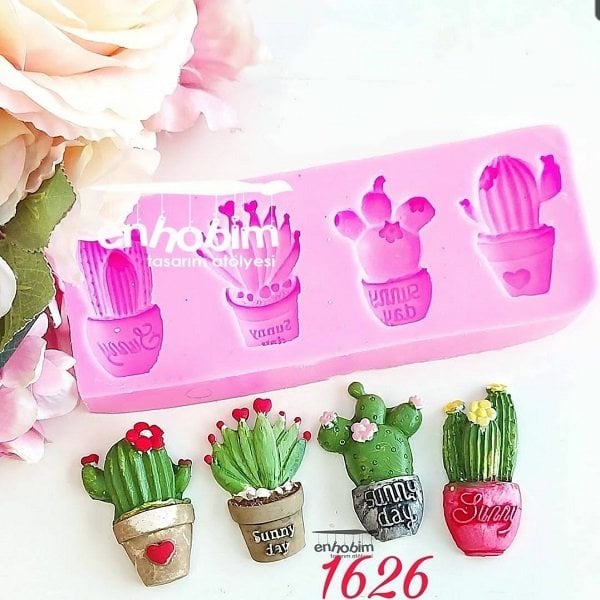 4lü saksılı kaktüs silikon kalıp