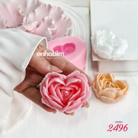 Kalp Gül Mum Silikon Kalıp