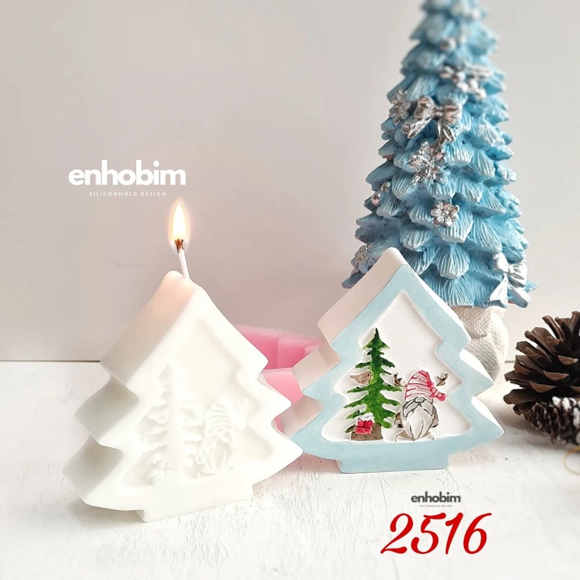 Çam ağacı form noel baba desenli mum Silikon kalıp