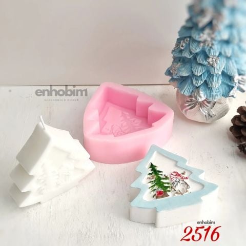 Çam ağacı form noel baba desenli mum Silikon kalıp