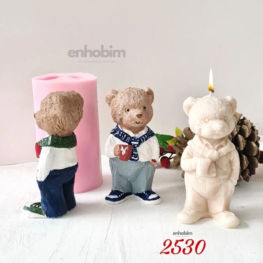 Kahve Fincanlı Ayıcık Teddy Mum Silikon Kalıp