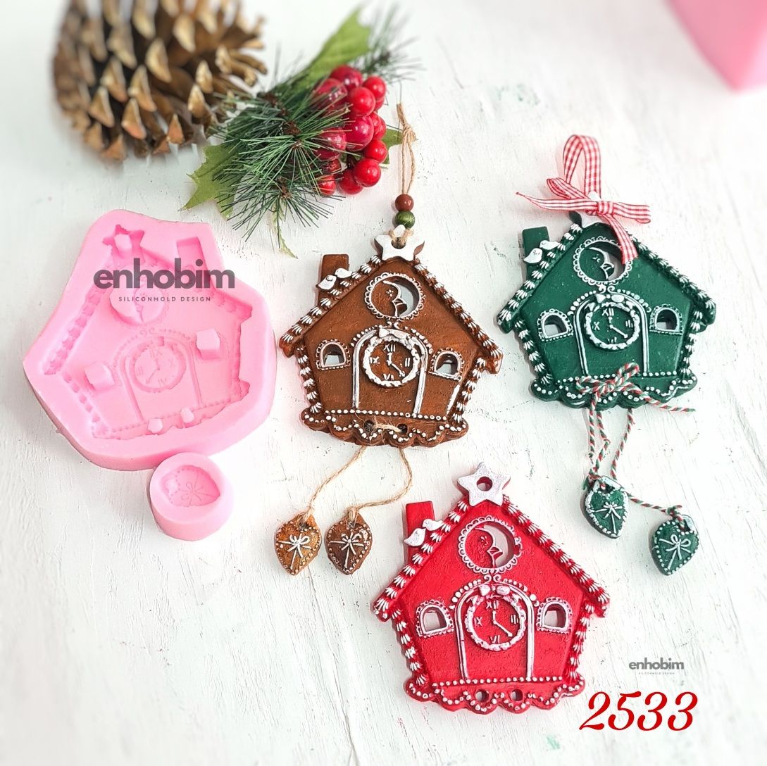 Saatli Ev set duvar kapı ağaç süsü Silikon Kalıp