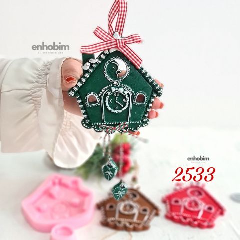 Saatli Ev set duvar kapı ağaç süsü Silikon Kalıp