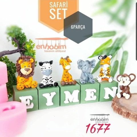 Büyük safari set  6lı küpsüz silikon kalıp