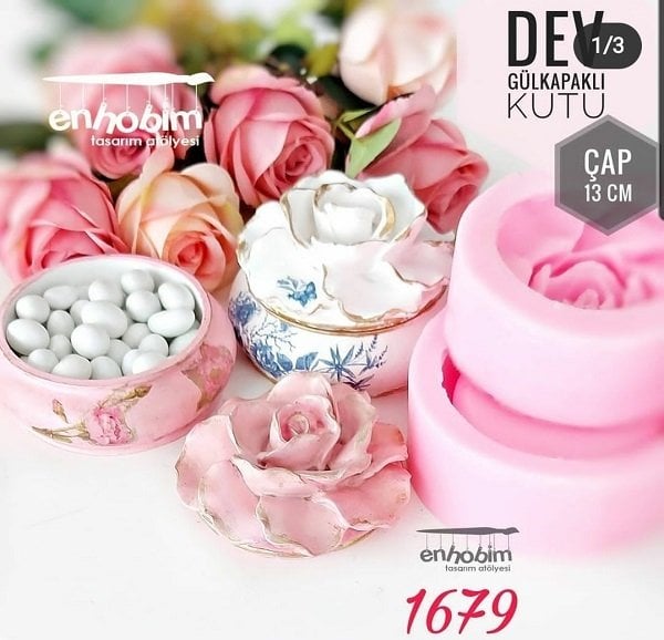 Dev gül kapaklı kutu silikon kalıp