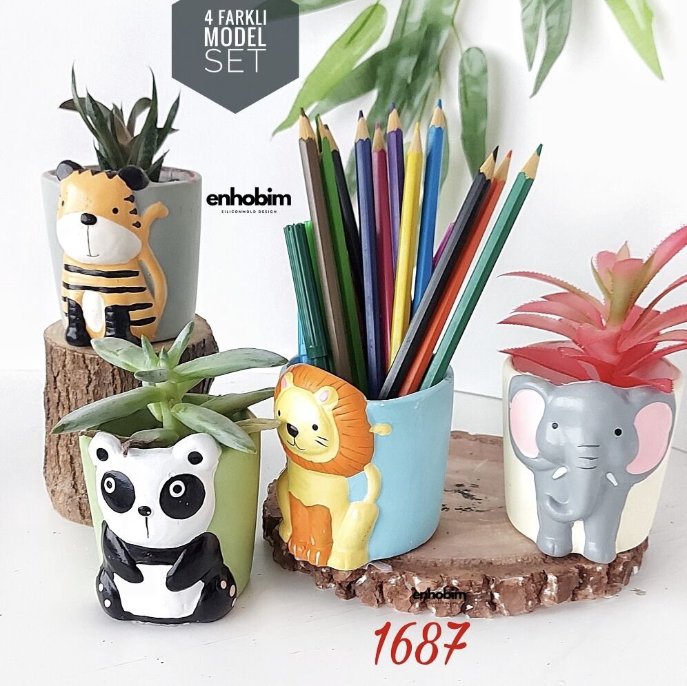 Safari 4 parçaSET Kalemlik  saksı silikon kalıp