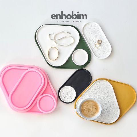 Geometrik dokulu yüzey sunumluk  4 parça set silikonkalıp