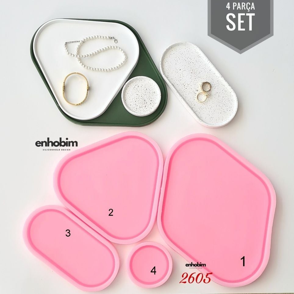 Geometrik dokulu yüzey sunumluk  4 parça set silikonkalıp