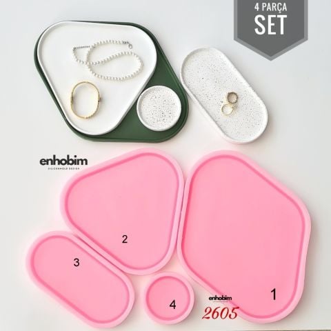 Geometrik dokulu yüzey sunumluk  4 parça set silikonkalıp