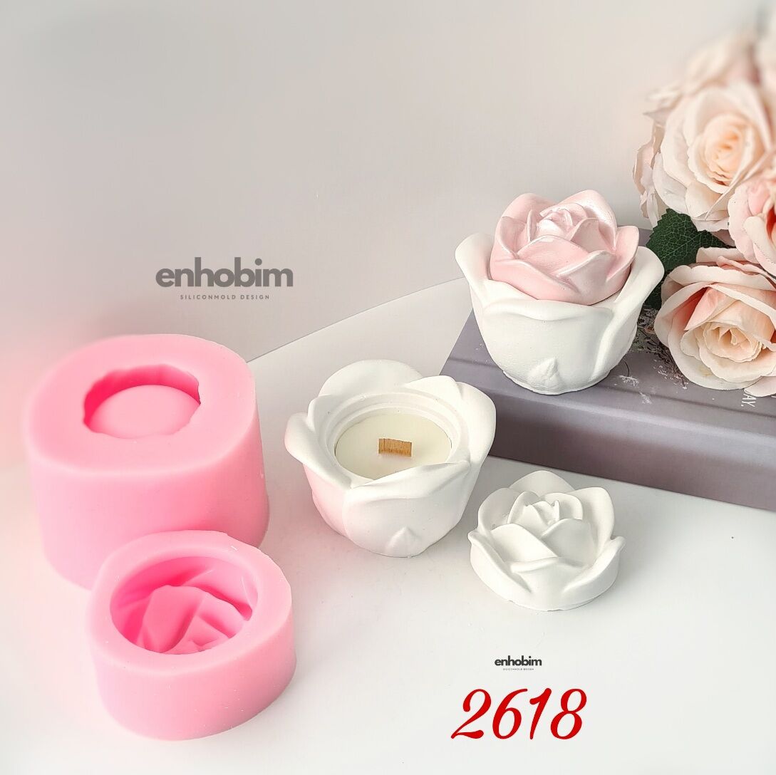 Gül Kapaklı Kutu Mum Kabı silikon Kalıp