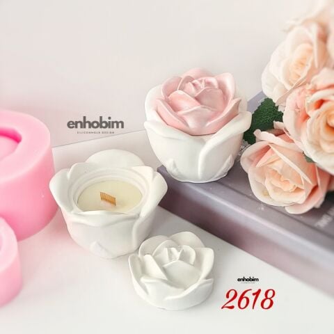 Gül Kapaklı Kutu Mum Kabı silikon Kalıp