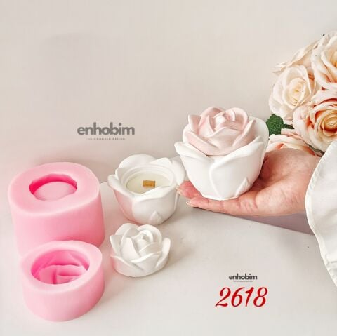 Gül Kapaklı Kutu Mum Kabı silikon Kalıp