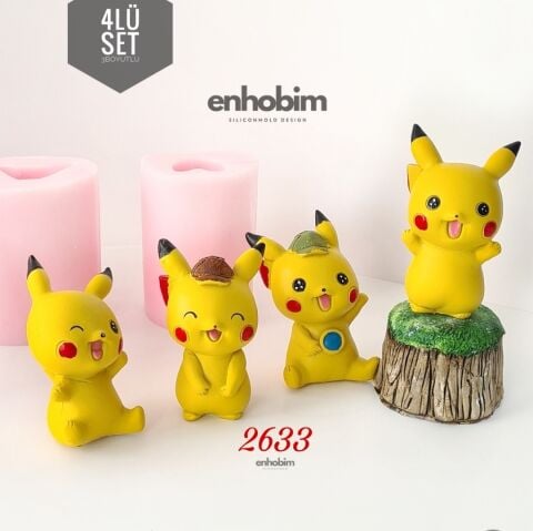 4lü küp üzeri SET Pikachu silikon kalıp