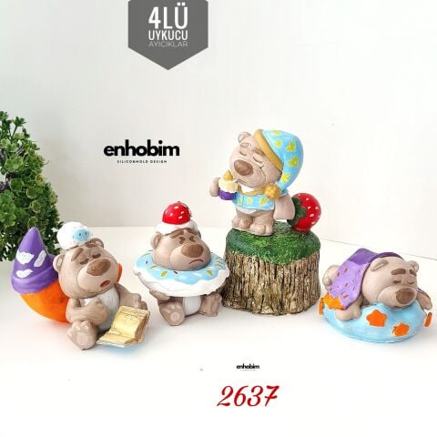 4lü Set Uykucu Ayıcıklar 3 Boyutlu Silikon kalıp