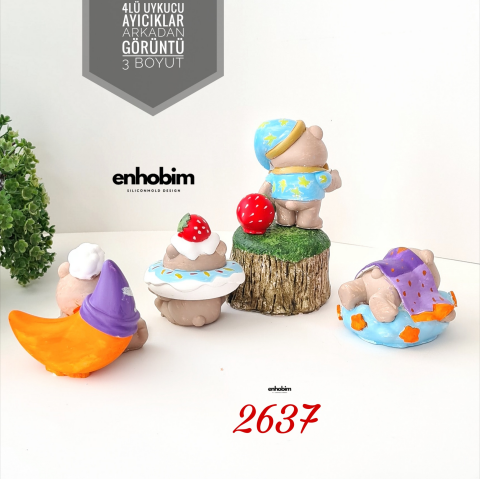 4lü Set Uykucu Ayıcıklar 3 Boyutlu Silikon kalıp