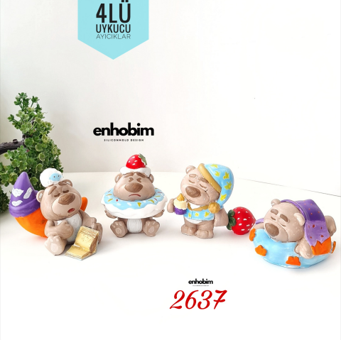 4lü Set Uykucu Ayıcıklar 3 Boyutlu Silikon kalıp