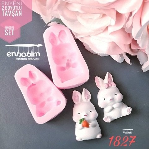 en 2li iki boyutlu sevimli tavşan silikon kalıp