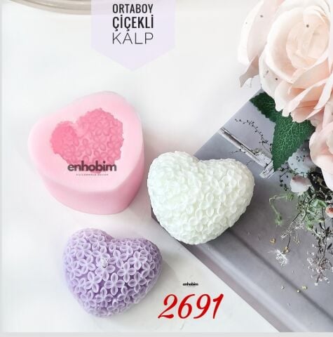 Orta Boy Çiçekli kalp Mum Silikon kalıp