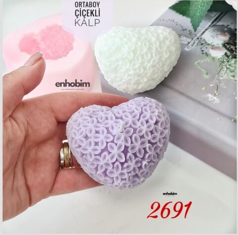 Orta Boy Çiçekli kalp Mum Silikon kalıp