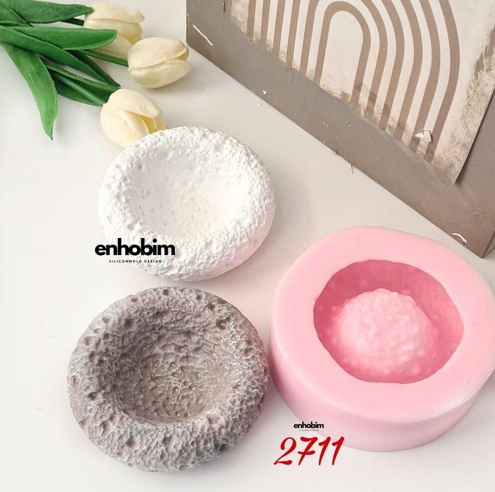 Taş Dokulu Yuvarlak Mumluk Silikon Kalıp