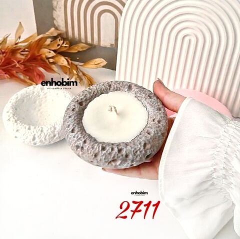 Taş Dokulu Yuvarlak Mumluk Silikon Kalıp