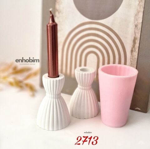 Çizgili Mumluk Şamdan Silikon Kalıp