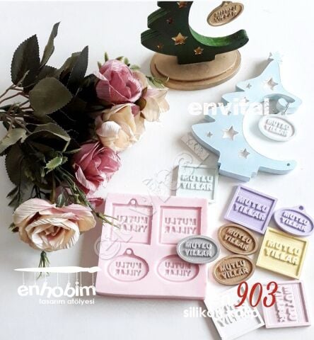 4lü mutlu yıllar minik etiket silikon kalıp