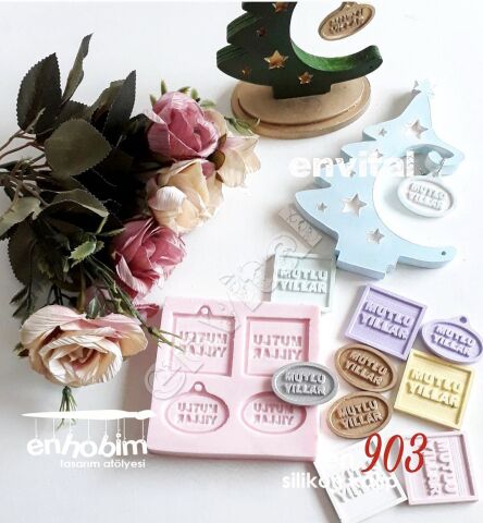 4lü mutlu yıllar minik etiket silikon kalıp