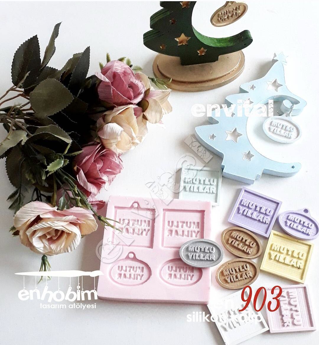 4lü mutlu yıllar minik etiket silikon kalıp