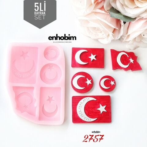 Türk Bayrağı 5li SET İNCE FORM ETİKET Silikonkalıp